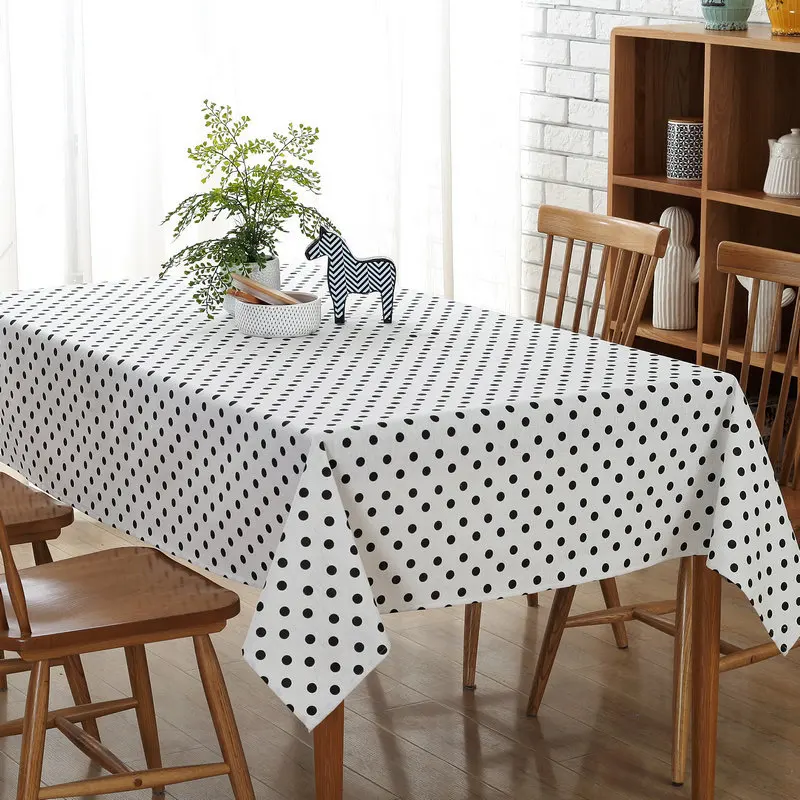 Modern Fashion New Black Dots Tablecloth Canvas Home Dinning Room