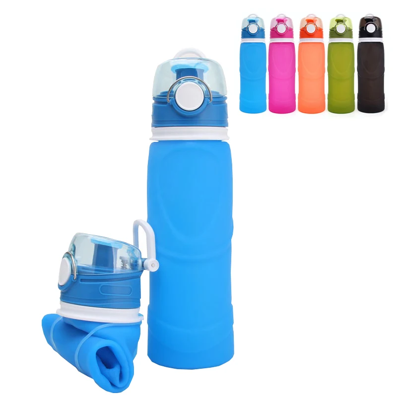 

750ML Collapsible Silicone Water Bottle Silicone Folding Kettle Outdoor Sport Foldable Camping Travel Running Water Bottle