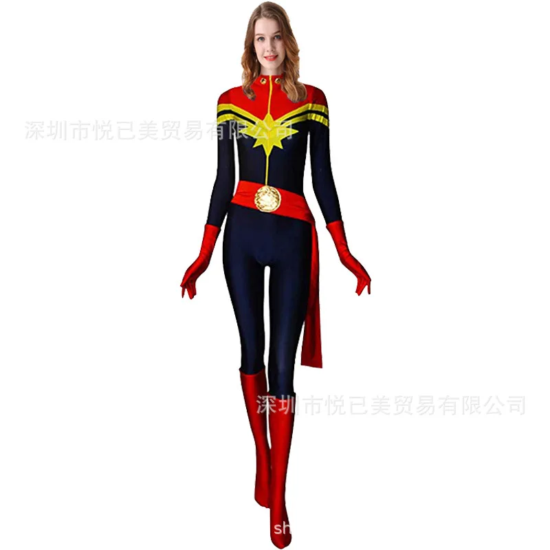 Новые 3D женские Девушки фильм версия Марвел Капитан Carol Danvers костюм зентай для