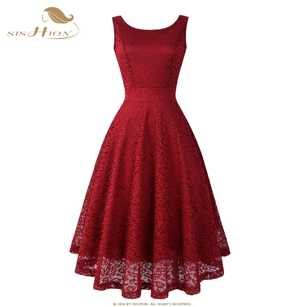 

SISHION Elegant Lace Dress AY8077 Sleeveless Black Green Pink Red 2019 Women Ladies Summer Party Dresses robe vintage