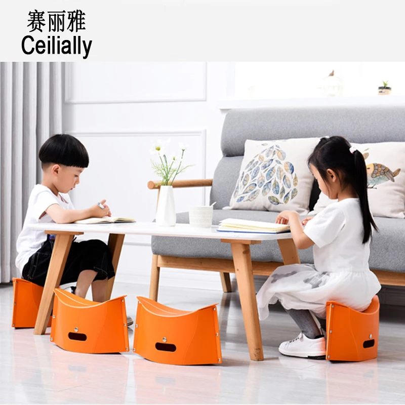 

New Arrival Orange Plastic Folding Thicken Step Portable Child Stools Tourist Picnic And Fishing Stool