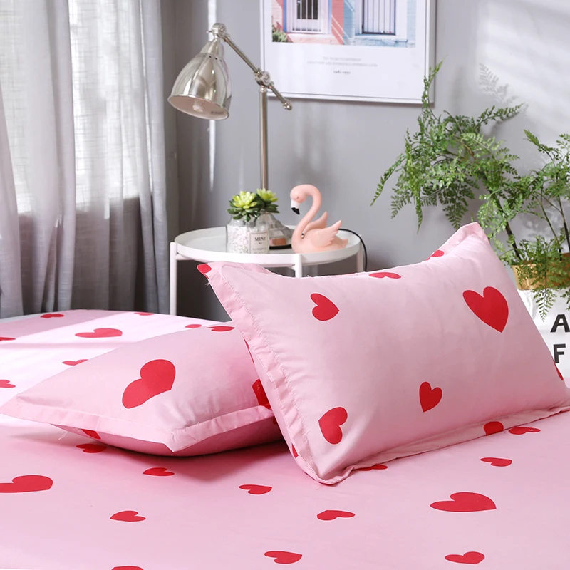 HEARTS SINGLE FITTED SHEET & PILLOWCASE SET BEDDING KIDS PINK 