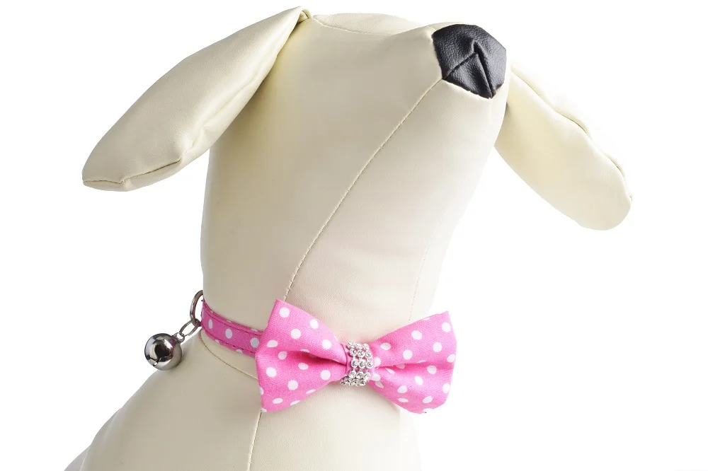 Pet милый в горошек галстук-бабочка отбиваемый Регулируемый Ткань Хлопок ошейник для собак и кошек 4 цвета ассорти - Цвет: Розовый