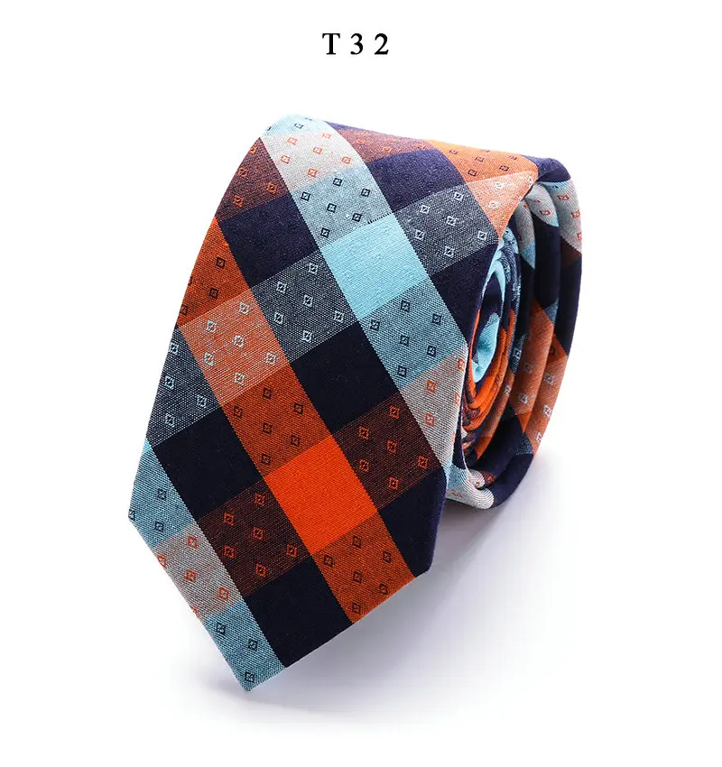 Модный хлопковый 6 см мужской цветной галстук, вязаные галстуки, вышитый узкий галстук, тонкий тканый галстук, узкие галстуки - Цвет: T32