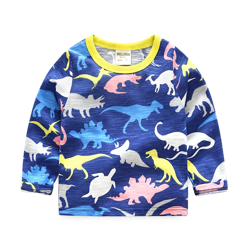 

Boys T-shirts Autumn 2018 New Spring Cartoon Dinosaur Printed Long Sleeve T Shirts For Boy Kids Clothes Children Casual Top Tee