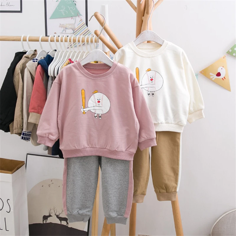 Spring Autumn Girl Baby Clothing Sets Cartoon Print Long Sleeve Sweatshirt Sweatpants Kids Tracksuit Stylish Clothes For Girls