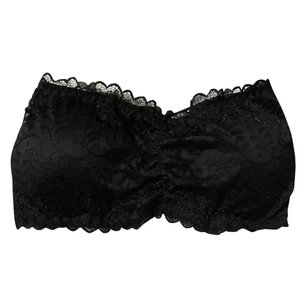 Черный Summer Sexy Women Slim Thin Lace Strapless Bra Comfortable Padded Brassiere Wrapped Chest GDD99 - Цвет: Черный