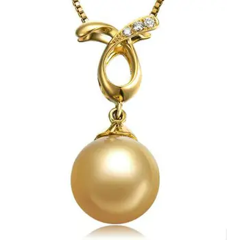 

South Sea Natural Golden Pearl Necklace Pendant With 18K Gold Diamond Fine jewelry Gold Pearl