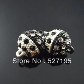 

14mm round Black and white collocation rhinestone Crystal Magnetic Clasp Jewelry findings