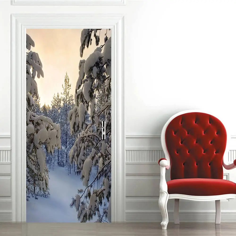 3D дверной стикер s зимний Снежный Плакат Наклейка на стену украшение для двери искусство Спальня дверь Водонепроницаемая наклейка из ПВХ Обои DIY домашний декор