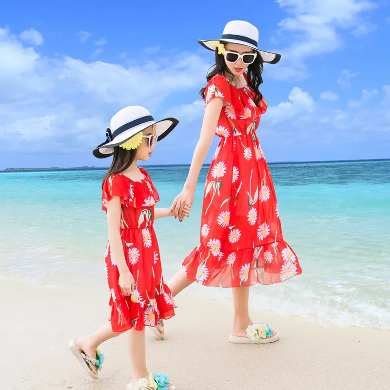 2018 Chiffon Parent daughter Dress Mom and Baby Matching Clothes Summer