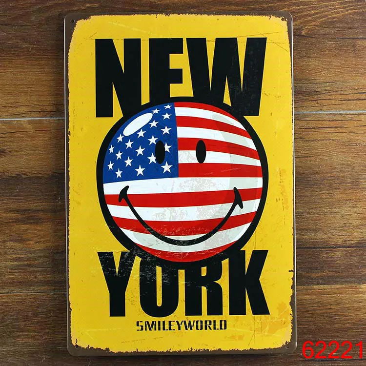 New York smiley world Wall Stickers Decor Iron Retro Tin Metal Signs Plaques 20*30CM