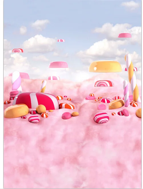 5 X7Ft Nuvole Sky Pink Candy Candydand Chocolate Bar Lecca Lecca Custom Photo Studio Fondali Sfondi Vinile 220Cm X 150Cm