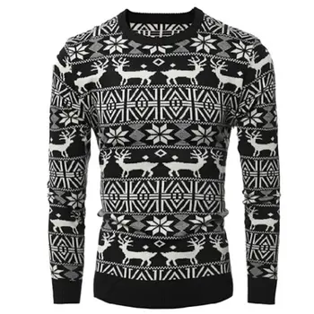 

New 2017 Winter Mens Thick Fashion Warm Christmas Sweater With Deer Print Casual Pullovers Sweaters Men