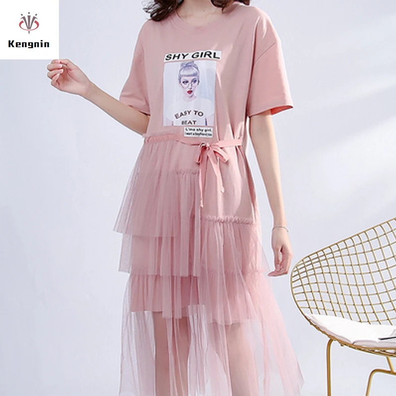 

2019 Summer Mesh Patchwork Women Vestidos Plus Size 4XL Print Ladies Dresses Cake Style Robe Bow Ruffles Elegant Sexy Dresses