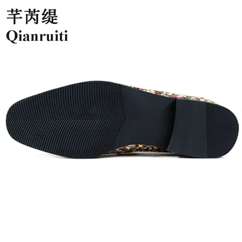 Qianruiti/Мужская Тканевая обувь; Лоферы без шнуровки; разноцветные клетчатые туфли на плоской подошве; итальянские уличные повседневные мужские туфли; EU39-EU46
