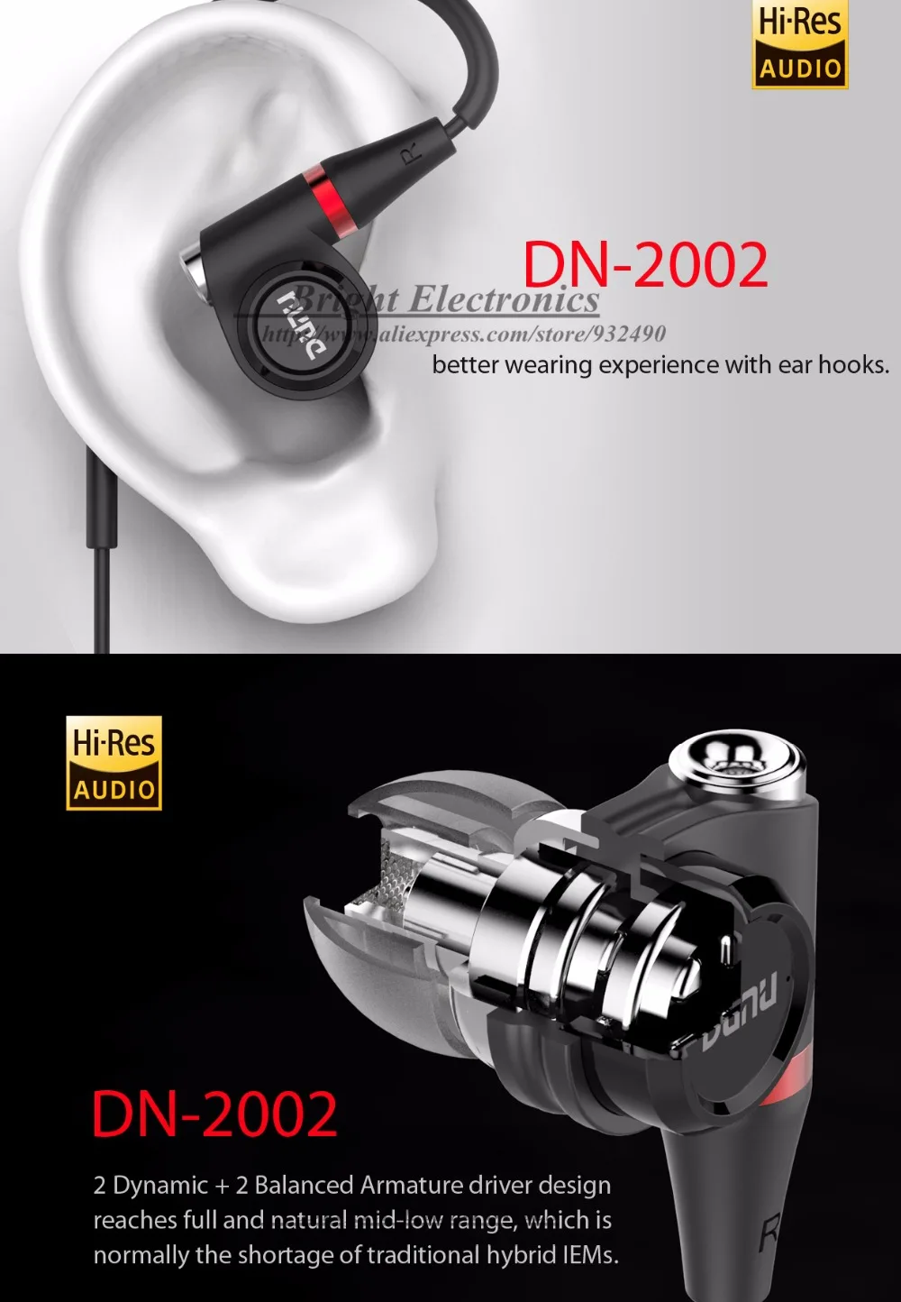 DUNU DN-2002 DN2002 2BA+ 2 динамические гибридные наушники-вкладыши 4 драйвера IEM со съемным кабелем MMCX