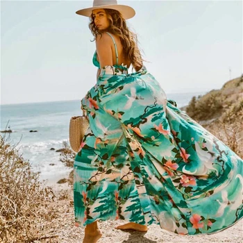 

Fashion Summer Beach Wear Tunics For Beach Bathing Suit Cover Ups Swimwear Women 2019 Sexy Floral Printed Boho Swimsuit