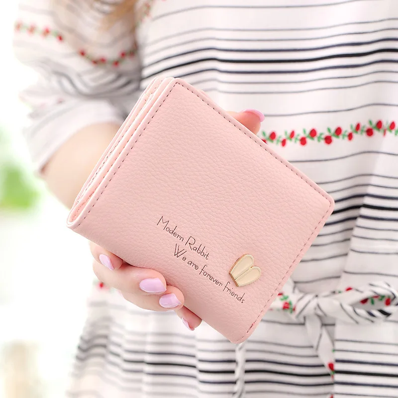 

RU&BR Pure Color Pattern Short Wallet 2 Fold High Quality Large Capacity Small Wallets Fashion PU Leather Women Wallet