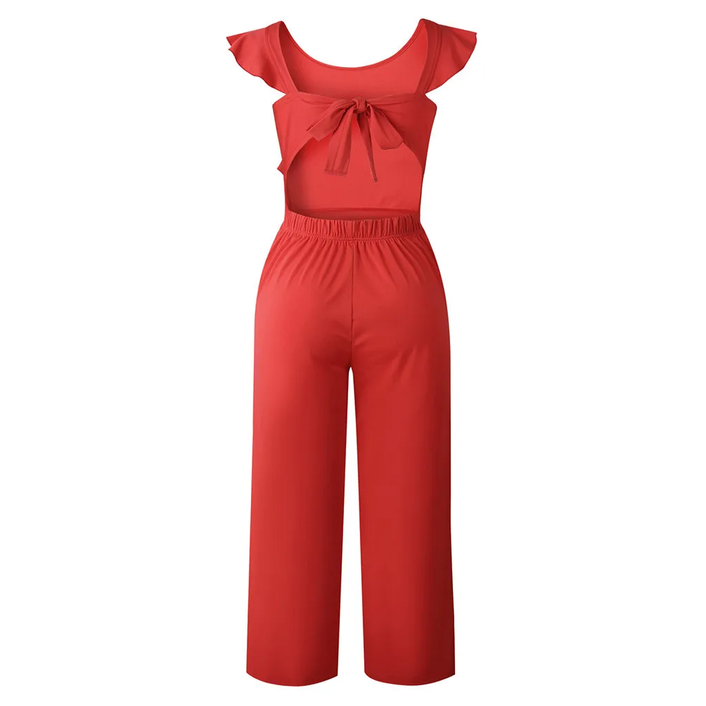 feitong Women Solid Color Sleeveless Dinner Evening Party Playsuit Romper playSuit Sexy Matching Sets solid color jumpsuit#g25
