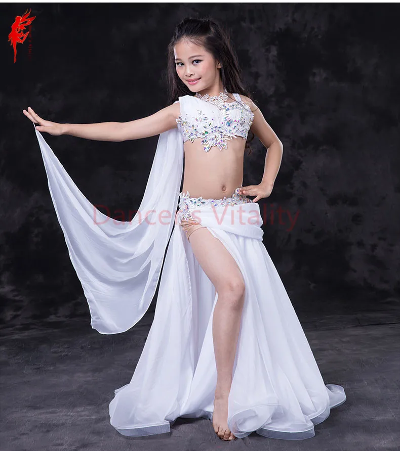 Luxe Zijden Jurk Handgemaakte Meisjes Buikdansen Kleding 2-pcs Buikdans Pak Beha Top + rok meisjes Prestaties buikdans pak Luxe Zijden Jurk Handgemaakte Meisjes Buikdansen Kleding 2-pcs Buikdans Pak Beha Top + rok meisjes Prestaties buikdans pak