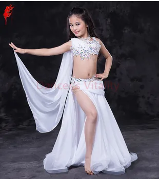 

luxury Silk Dress Handmade Girls Belly Dancing Clothing 2-pcs Belly Dance Suit Bra Top+skirt girls Performance Belly dance suit