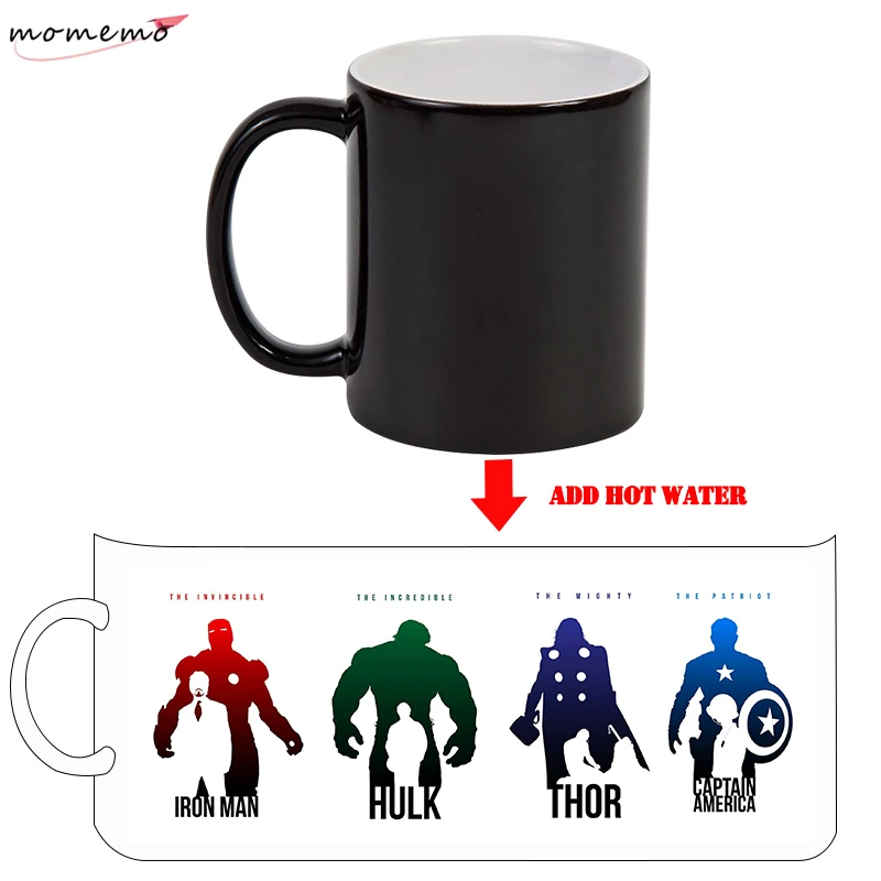 

MOMEMO Avengers Coffee Mugs Ceramic Color Changing Mugs Captain America Thor Iron Man Hulk Creative Coffee Tea Milk Mug Cup Gift