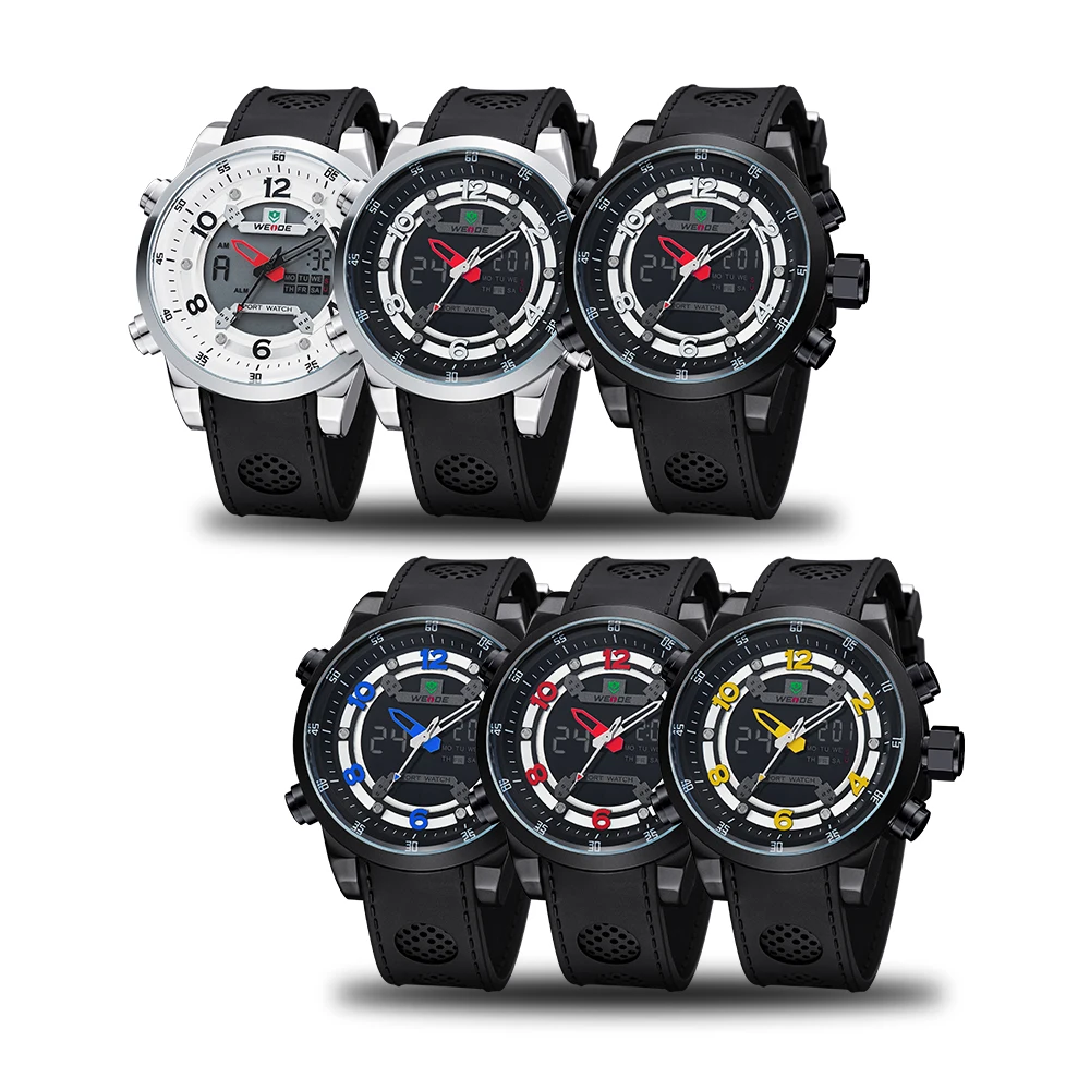 Weide quartz sports wrist watch casual genuine watches waterproof  silicone date digital led clock digital role luxury watch men