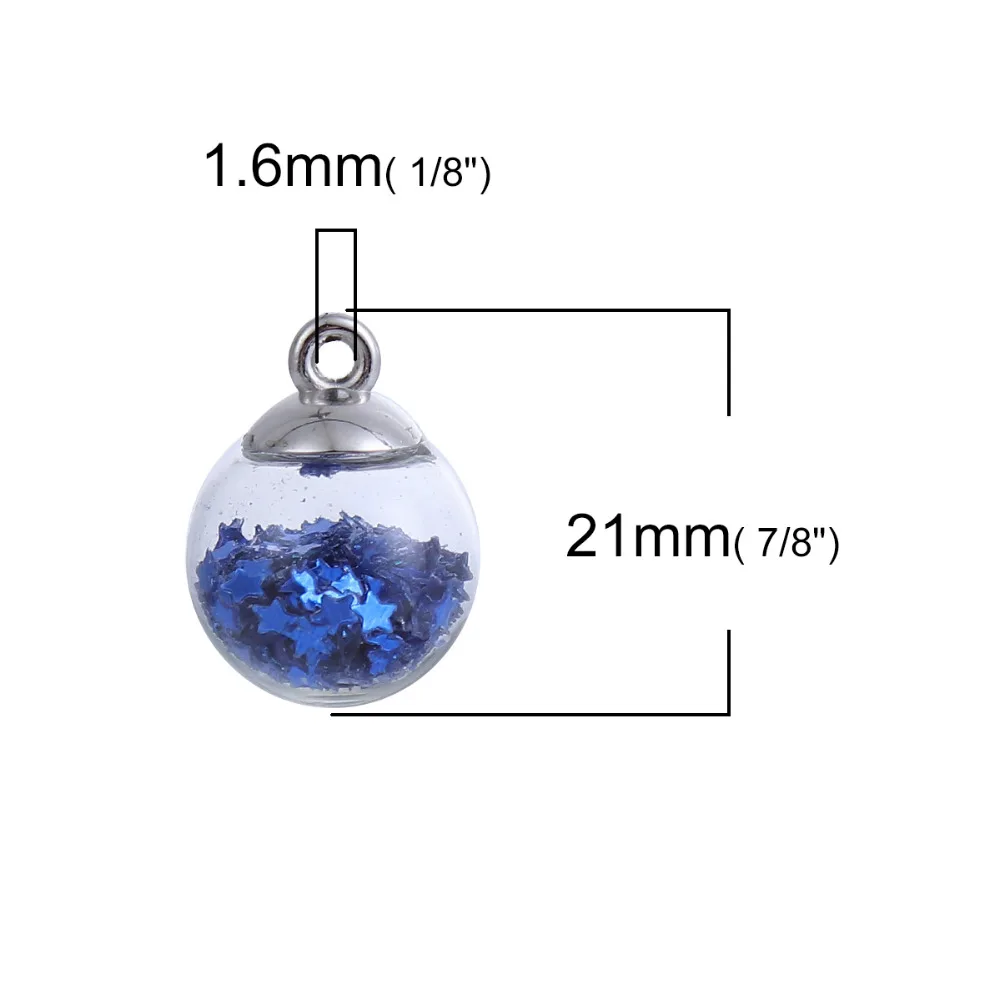 DoreenBeads, прозрачный шар, подвески, стеклянный пузырь, пентаграмма, звезда, блестки, для изготовления ювелирных изделий, 21 мм(7/") x 16 мм(5/8"), 20 шт