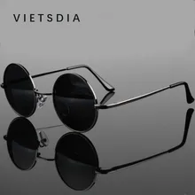 Классический круглый поляризованные очки Для мужчин Для женщин Брендовая Дизайнерская обувь из металла небольшая рамка ретро солнцезащитные очки UV400 черный оттенок линзы