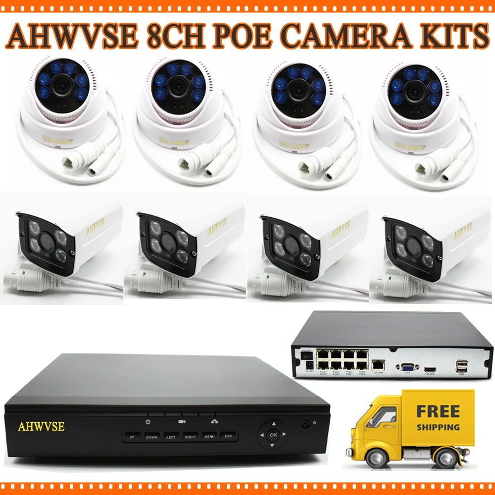 

AHWVSE 8 Channel 2MP POE NVR With 8Pcs Outdoor Indoor 1080P 2.0MP Full HD POE IP cameras NVR Set CCTV Kit Security System