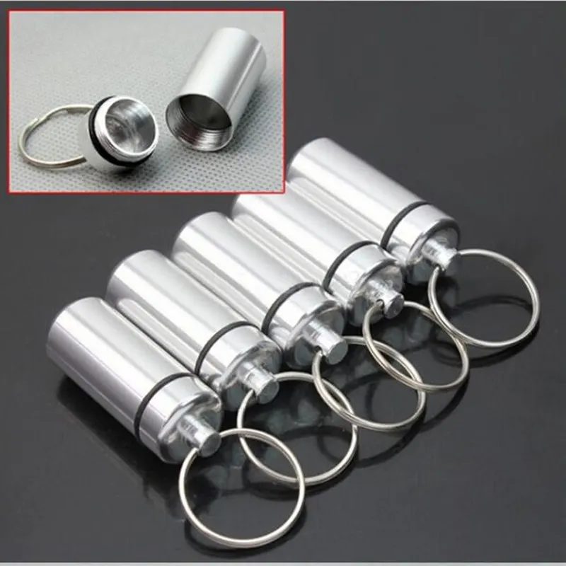 

6pcs*Waterproof Aluminum Waterproof Pill Box Case Bottle Cache Drug Holder Medicine Keychain Container V1739-7
