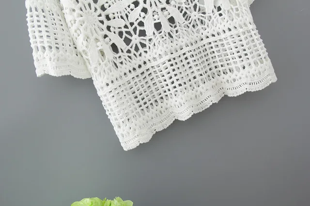 Women Blouses Half Sleeve Fashion Hollow Out Lace Shirt White 2018 Cotton Casual Crochet 6