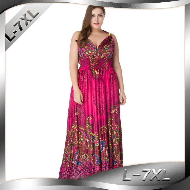 

Lguc.H Summer Tunic Beach Dress Big Size 2018 Boho Long Dress Maxi Floor Length Women Sundress Plus Size Printed Holiday 7XL 6XL