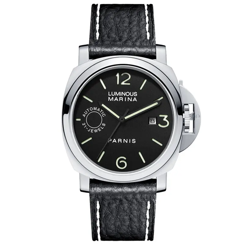 Parnis قائد IIV Seriers مضيئة رجالي جلد Watchband التلقائي الذاتي الرياح الميكانيكية ساعة اليد Parnis قائد IIV Seriers مضيئة رجالي جلد Watchband التلقائي الذاتي الرياح الميكانيكية ساعة اليد