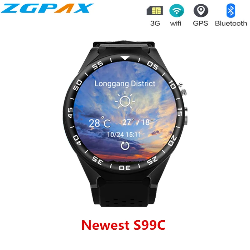 

2018 New Arrival S99C Smart Watch MTK6580 Android 5.1 OS Resolution 360*360 Support Nano Sim Card Wifi GPS Heart Rate Monitor