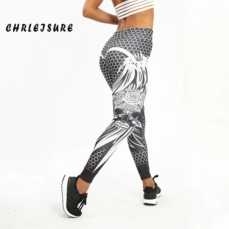 Buy Online CHRLEISURE Skull Fitness Legging Solid Color Sexy
