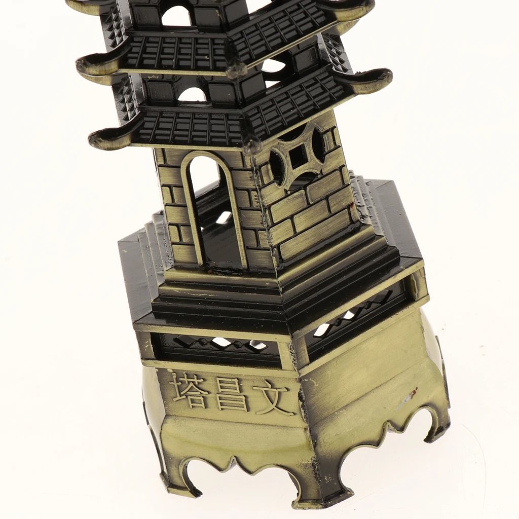 Chinese Vintage Zinc Alloy Wenchang Tower 9 Layers Stupa Tower Decorative Ornaments Home Officer Decor