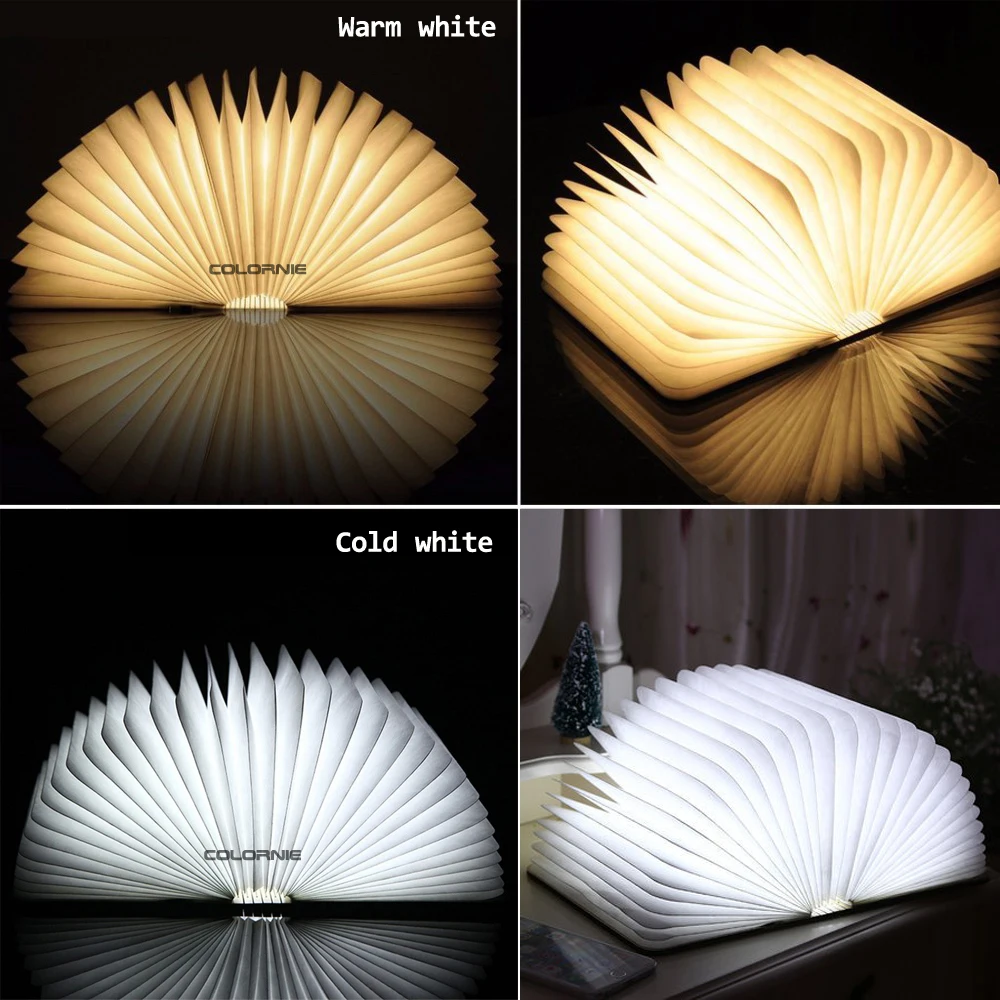 Creative Wooden Foldable Foldable Pages Led Book Shape Night Light Lighting Lamp Portable Booklight Usb Rechargeable