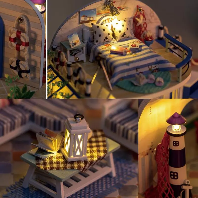 Hoomeda 1/24 DIY деревянный летнее время с светодиодный+ кукольный домик с мебелью милые игрушки; лучший подарок для детей