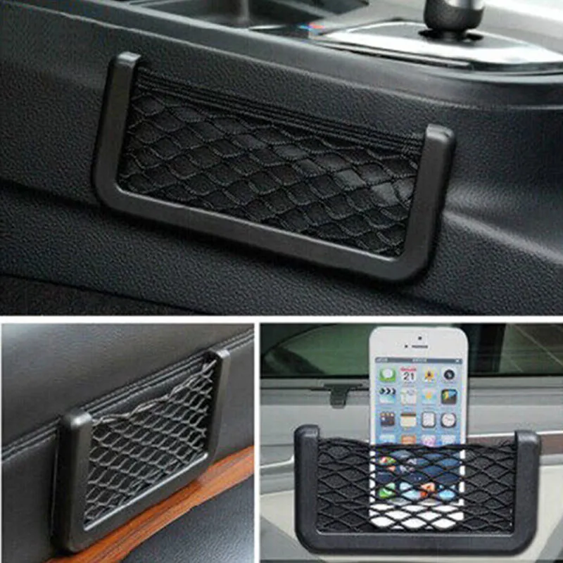 

20cm Black Auto Car Storage Net Bag Pocket Mesh Resilient String Holder Organizer Self Adhesive Shelves DROP SHIPPING OK