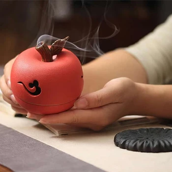 

Ceramic Backflow Incense Burner Aromatherapy Furnace Aromatic Home Office Decorativo Incense Red Apple Tower Incense Black Seat