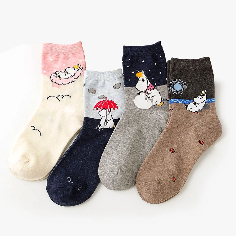 

Cartoon Moomin Fancy Korean Sweet Cotton Casual Socks Woman Winter Warm Streetwear Cute Funny Socks Short Happy Ankle Socks