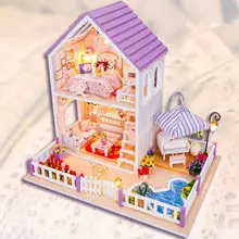 Новинка DIY деревянный кукольный дом с мебелью, романтический фиолетовый домик, миниатюрный кукольный домик, сборные игрушки для детского подарка на день рождения