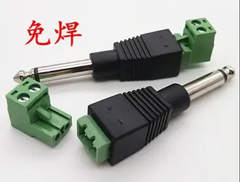 

10pcs 6.35mm solderless plug mono microphone 6.5 audio engineering adapter free soldering wire terminal-core speaker plug