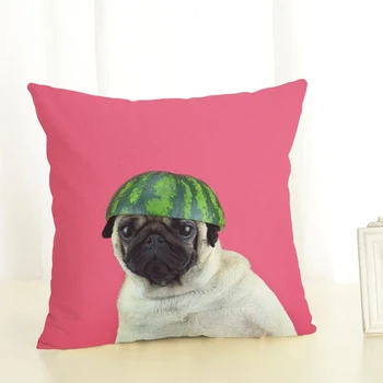 

EHOMEBUY Cushion Cover Hat Watermelon Funny Pug Bedding Pillow Covers Sofa Square Decorative Cushions Chair Pillows Pink