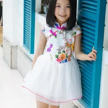 Детский костюм для вечеринок летние Винтаж цветочный узор Обувь для девочек Платья для женщин Cheongsam свадьбы детей Костюмы детей китайское традиционное платье