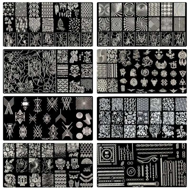 

10pcs/ Set Nail Art Stamping Plates Premium Quality Template YICAI Series Geometry Pattern Image Stamping Plate For Nails 31-40