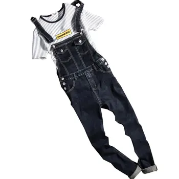 

New 2018 Fashion Vintage Design Pocket Jeans Denim Overalls Men Casual Wash Skinny Bib Overalls Jeans Male Blue Jumpsuit Jean