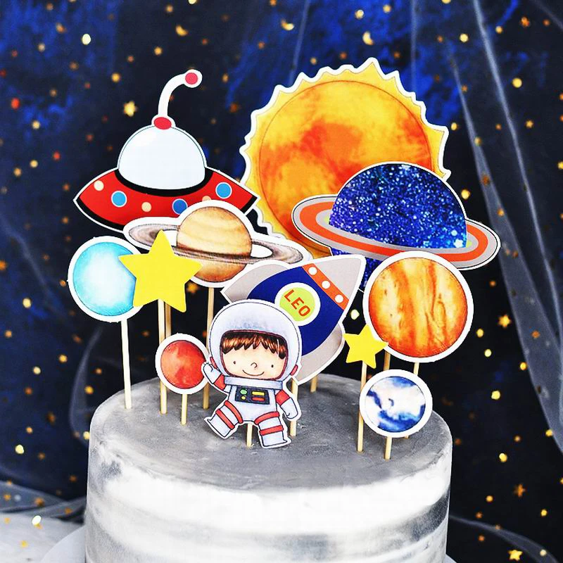 Happyyami 24pcs Planet Cake Toppers Astronaut Rocket Airplane Cupcake Toppers Solar System Cake Decorations for Kids Birthday Party Decoration Supplies